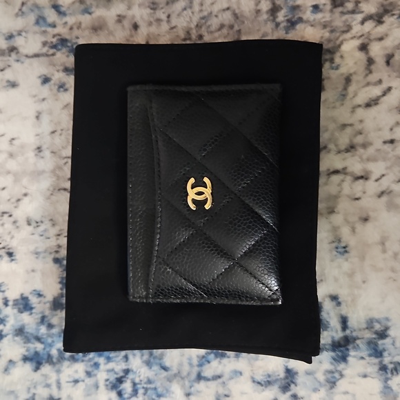 CHANEL Black Caviar Quilted Leather Classic Cardholder Case Gold CC - Picture 5 of 9